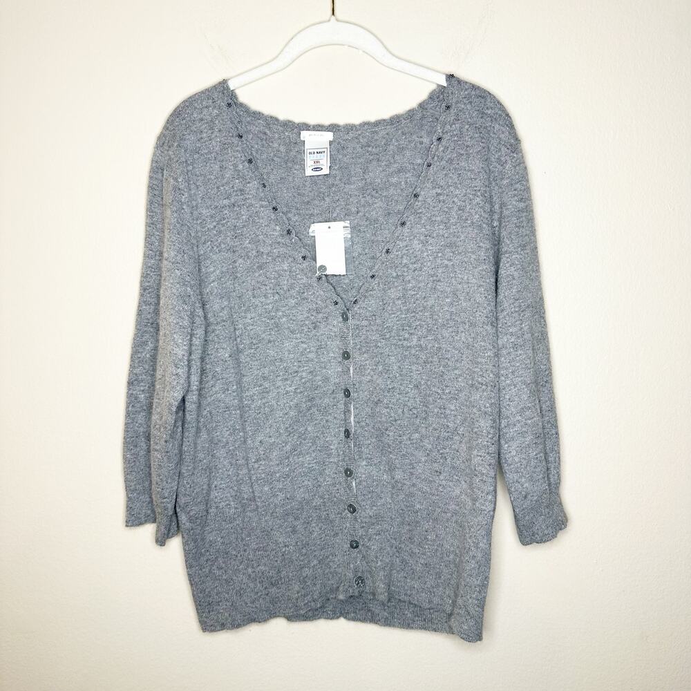 Vintage Y2K Deadstock Old Navy Sz XXL Gray Cardigan Beaded Coquette Twee Angora